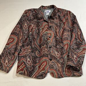 COLDWATER CREEK BROWN PAISLEY CORDUROY BLAZER JACKET PL LONG SLEEVE